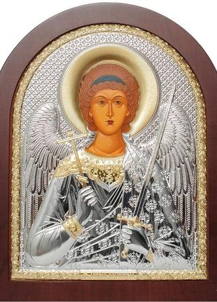 Серебряная икона ангел хранитель 20х25см арочной формы на дереве