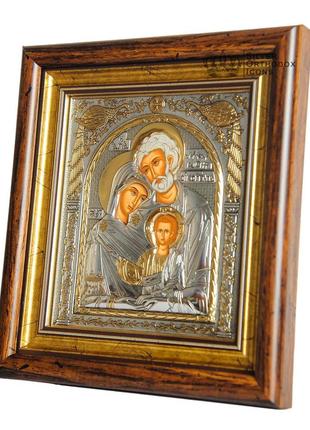 Серебряная икона святое семейство 30,5х28,5см в прямоугольном киоте под стеклом6 фото
