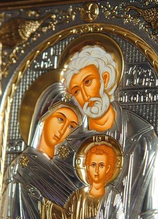 Серебряная икона святое семейство 30,5х28,5см в прямоугольном киоте под стеклом4 фото
