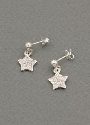 Сережки пусети венера срібні зірочки із маленькими кубічними цирконами2 фото