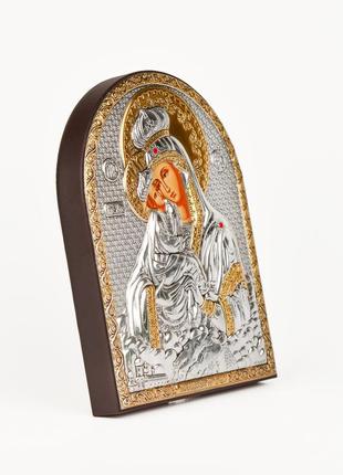 Почаевская икона божией матери 12х15,2см арочной формы без рамки на дереве