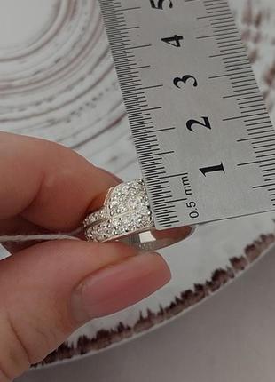 Комплект серебряный кольцо и серьги с золотом и россыпью цирконов6 фото