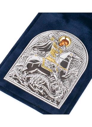 Ікона-складень георгій побідоносець 3,8x5,3см, срібна в оксамитовій книжечці