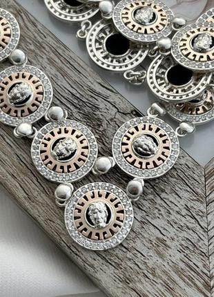 Комплект из серебра с золотыми накладками кольцо, серьги, браслет и колье с фианитами4 фото