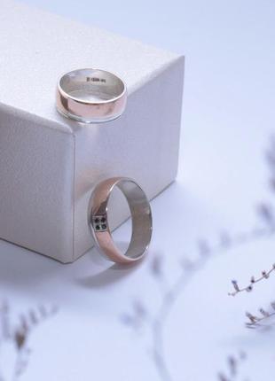 Кольцо обручальное из серебра с пластиной из золота широкое3 фото