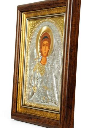 Серебряная икона ангела хранителя 25,7х23,3см в прямоугольном киоте под стеклом3 фото
