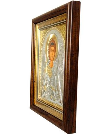 Серебряная икона ангела хранителя 25,7х23,3см в прямоугольном киоте под стеклом5 фото
