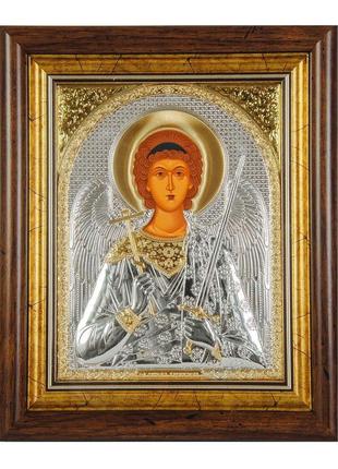 Серебряная икона ангела хранителя 25,7х23,3см в прямоугольном киоте под стеклом1 фото