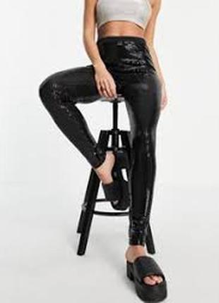Черные матовые лосины в пайетках h&m