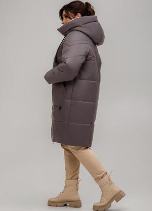 Стильний жіночий пуховик пальто гамбург кольору мокко, великі розміри2 фото