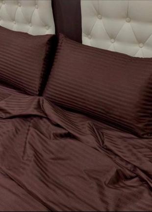Комплект постельного белья страйп сатин коричневый семейный2 фото