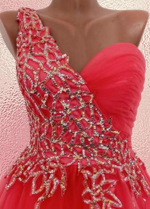Ошеломляющее коралловое вечернее платье от sherri hill.  размер  s.7 фото