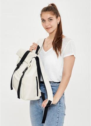 Женский городской рюкзак роллтоп sambag rolltop milton из экокожи молочный4 фото