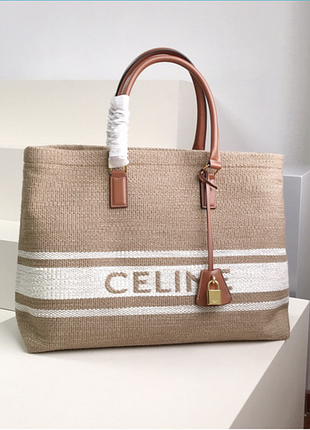 Женская коричневая сумка-тоут celine сумка шоппер из канваса селин cabas shopper пляжная сумка на пл
