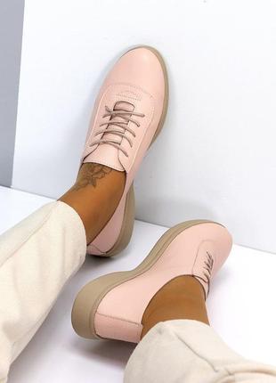Кросівки кеди натуральна шкіра шкіряні пудра беж рожеві мокасини4 фото