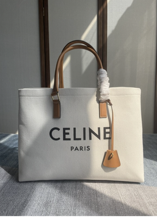 Женская бежевая сумка-тоут celine сумка шоппер из канваса селин cabas shopper пляжная сумка на пляж