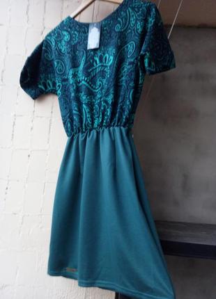 Новое изумруднле бутылочное зеленое бирюзовое платье стрейч принт от mizz2 фото
