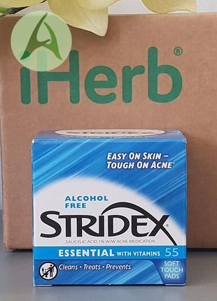 Stridex, single-step, контроль акне, без спирту, 55 м’яких подушечок