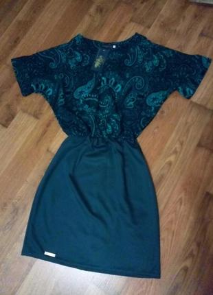 Новое изумруднле бутылочное зеленое бирюзовое платье стрейч принт от mizz8 фото