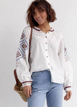 Вышиванка на пуговицах с длинным рукавом норма