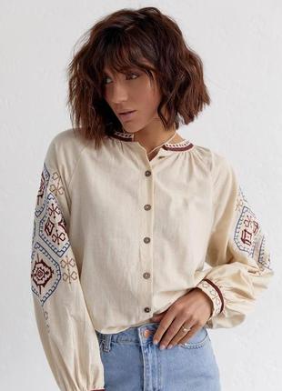 Вышиванка на пуговицах с длинным рукавом норма