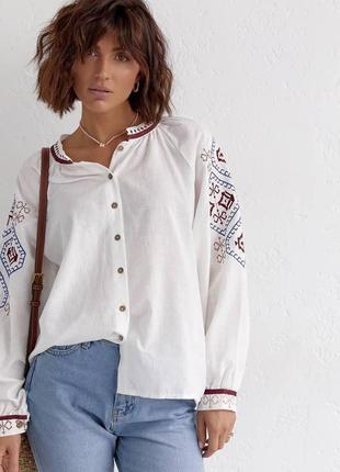 Вышиванка на пуговицах с длинным рукавом норма