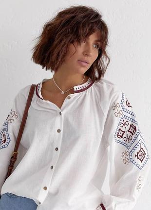 Вышиванка на пуговицах с длинным рукавом норма