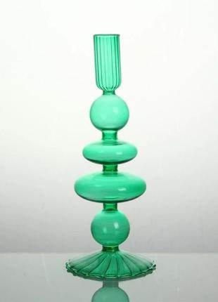 Подсвечник праздничный remy-deсor стеклянный роз зеленого цвета для тонкой свечи высота 22 см декор для дома