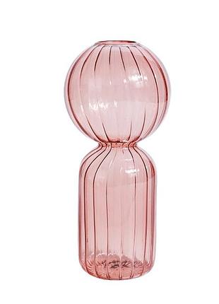 Ваза для цветов remy-deсor стеклянная декоративная ваза лимо розового цвета высота 18 см для декора дома