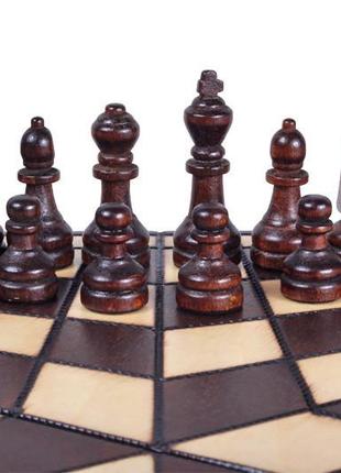 Тройные шахматы деревянные подарочные тройка шахматная доска на троих 27,5 на 27,5 см madon trojki (164)4 фото