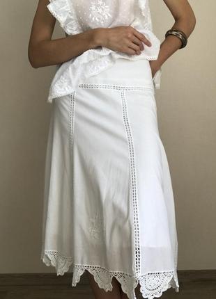 100% хлопок белая юбка на лето натуральная с кружевом винтаж bay