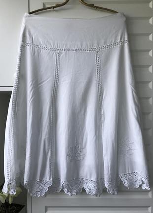 100% хлопок белая юбка на лето натуральная с кружевом винтаж bay3 фото