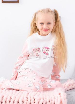Дитяча легка піжама бавовняна персикова з котиками