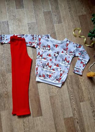Піжама дитяча костюм домашній різдвяний новорічний принт новорічна дитяча піжама7 фото