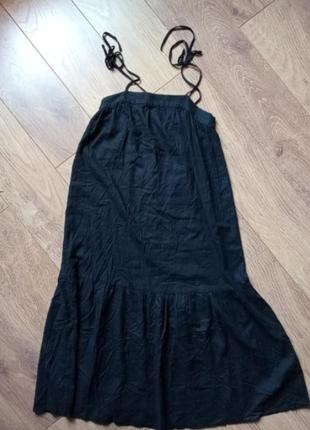 Чёрный льняной сарафан платье в стиле бохо4 фото