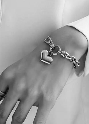 Медсталь браслет на ногу/руку пожевная цепочка с подвеской сердце медицинское серебро медицинская нержавеющая сталь нержавейка4 фото