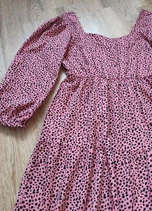 Коротка сукня з довгими пишними рукавами в леопардовый принт6 фото