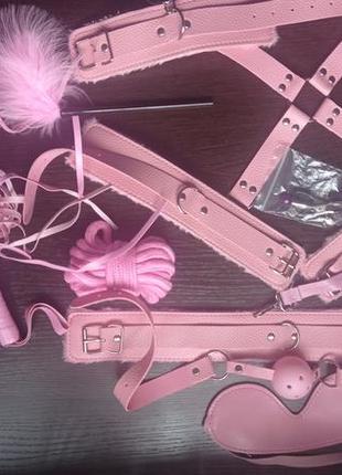 Еротичний набір аксесуарів для зв'язування 10 предметів рожевий5 фото