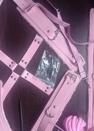 Еротичний набір аксесуарів для зв'язування 10 предметів рожевий8 фото