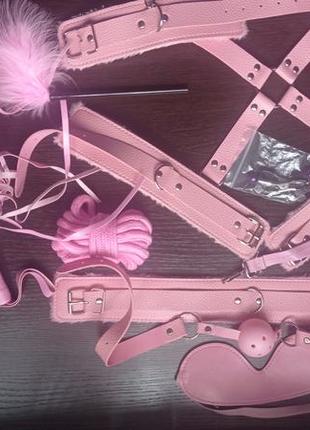 Еротичний набір аксесуарів для зв'язування 10 предметів рожевий4 фото