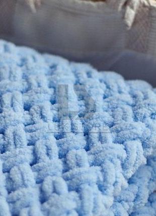 Дитячий в'язаний ковдра плед з плюшевої пряжі 150* 150 см lukoshkino ® ручна робота блакитний baby blue