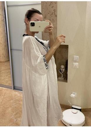 Zara платье туника с вышивкой из воздушного хлопка7 фото