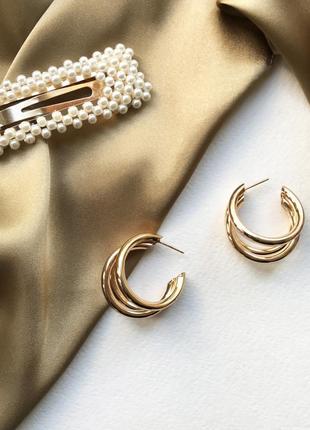 Золотые серьги кольца 2020 / 2019 витые закрученные тройные сережки большие массивные