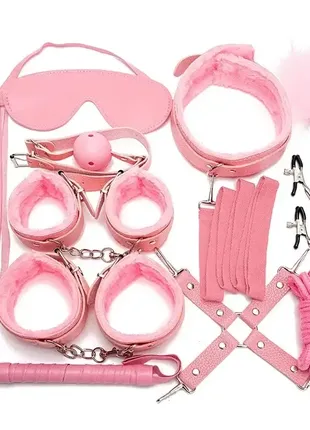 Еротичний набір аксесуарів для зв'язування 10 предметів рожевий1 фото