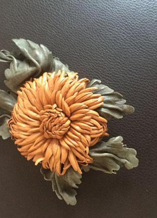 Брошь заколка хризантема "золотая осень"3 фото
