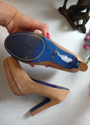 Кожаные туфли замш беж 38 устойчивые каблуки