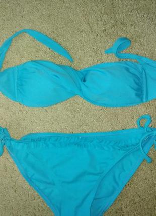 Фирменный голубой, голубо-желтый патриотический купальник бандо blu bay итальялия