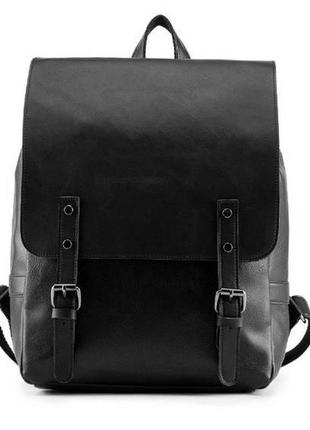 Винтажный мужской рюкзак эко кожа черный4 фото