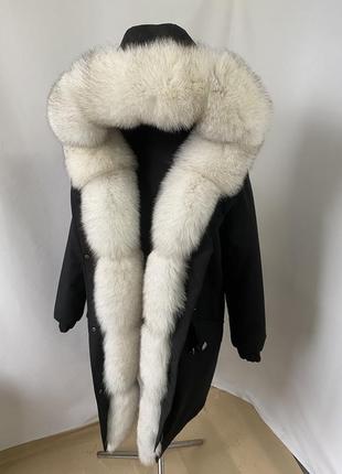 Жіноча зимова парка, пальто, куртка з натуральним хутром фінського песця вуаль в натуральному забарвленні, 40-60 розміри