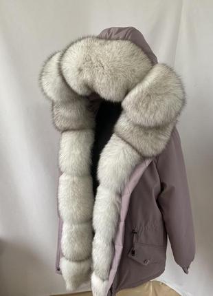 В наявності 48, 50 розміри. жіноча зимова парка, куртка, пальто з натуральним хутром фінського песця вуаль, 40-60 розміри
